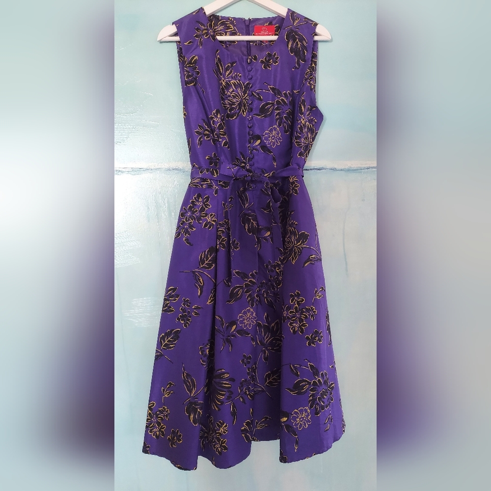 □$1,200 OSCAR DE LA RENTA NEW BEAUTIFUL PURPLE FLORAL MIDI DRESS US 12 L - Picture 4 of 10